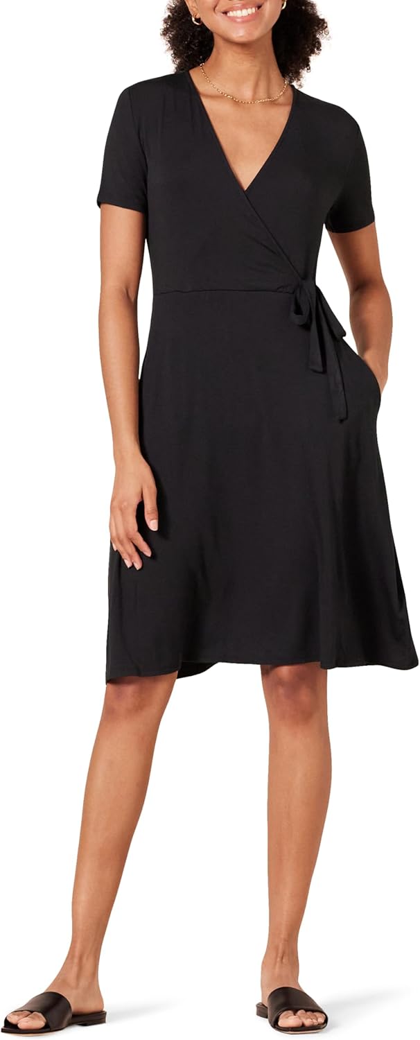 amazon-essentials-womens-short-sleeve-fauxwrap-dress-review Amazon Essentials Women's Short Sleeve Faux-Wrap Dress Review