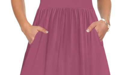 AUSELILY Women’s Short Sleeve Empire Waist Dress Pleated Loose Swing Knee Length Dresses with Pockets 2025 New Review
