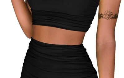 BEAGIMEG Women’s Ruched Cami Crop Top Bodycon Skirt 2 Piece Outfits Dress Review