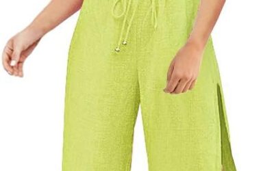 FANCYINN Womens 2 Pieces Outfits Deep V Neck Crop Top Side Slit Drawstring Wide Leg Pants Set Jumpsuits Review