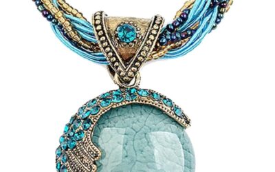 Harlorki Women Lady Handmade Retro Vintage Bohemian Style Twist Woven Rope Chain Turquoise Rhinestone Pendant Collar Necklace Fashion Jewelry Review