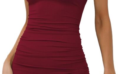 Missufe Women’s Sleeveless V Neck Ruched Bodycon Sundress Summer Casual Short Tank Dress Review