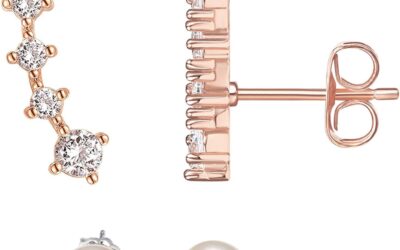 PAVOI 14K Gold Plated 925 Sterling Silver Post Cubic Zirconia Crawler Earrings Pearl Studs Set Review