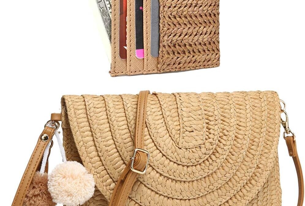 YIKOEE Straw Bag and Card Holder Set for Women Summer Beach Purse Woven Bag With PomPom Review