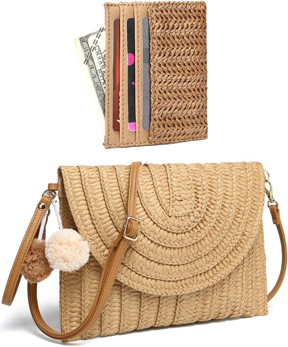 yikoee-straw-bag-and-card-holder-set-for-women-summer-beach-purse-woven-bag-with-pompom-review YIKOEE Straw Bag and Card Holder Set for Women Summer Beach Purse Woven Bag With PomPom Review